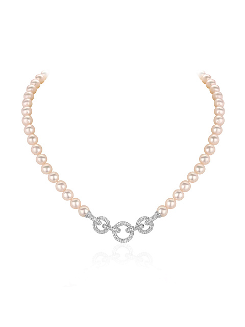 Necklace with white Akoya pearls and a pink LG diamond, 2