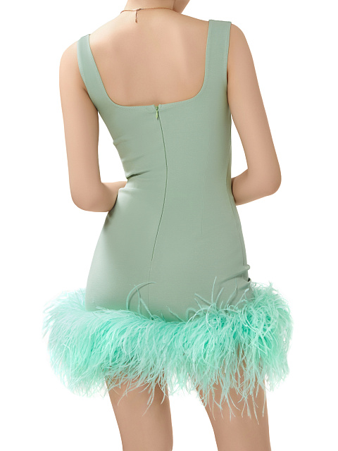 Feather Trimmed Mint Green Jersey Mini Dress, 5 Feather Trimmed Mint Green Jersey Mini Dress, 5