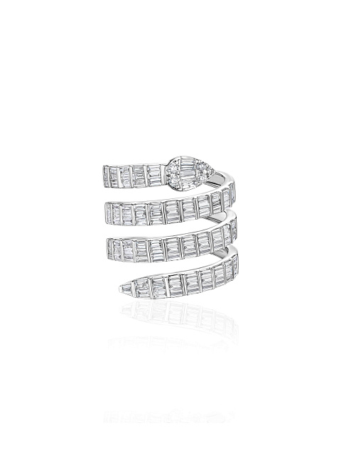 Wide white gold snake ring with baguette-cut diamonds, 3