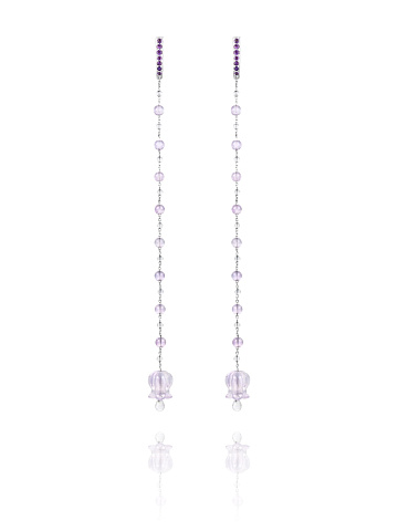 Long white gold earrings with amethyst and rock crystal, 1
