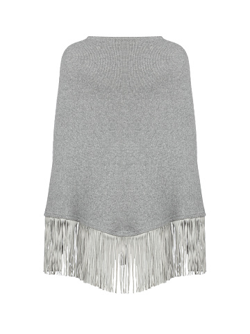 Grey Cashmere Fringed Poncho, 2