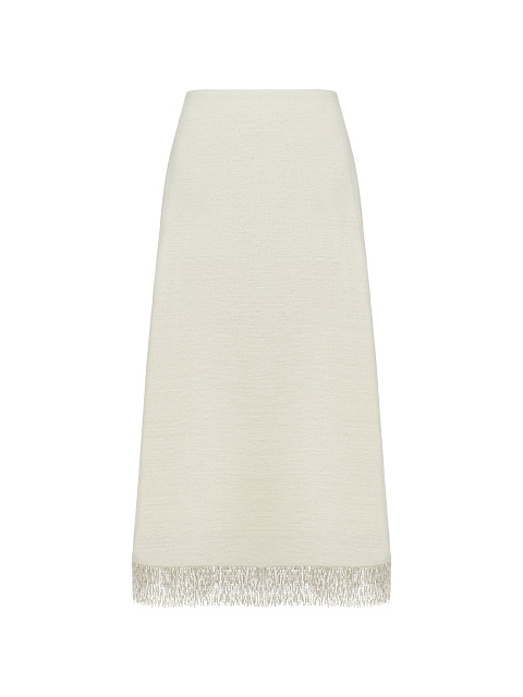 Milk-colored suit with jacket and midi skirt with beaded fringe, 5