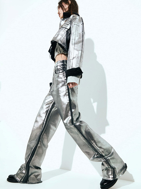 Silver Plated Straight Leg Jeans, 3