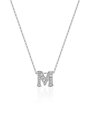White gold necklace with a pendant in the shape of the letter M, 1