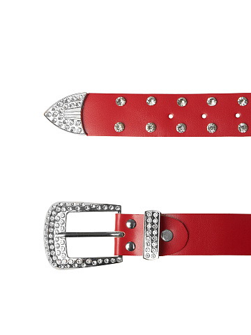 Red Rhinestone Faux Leather Belt, 2