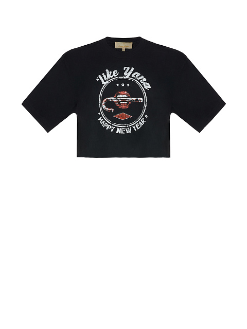 Black Cotton Cropped T-Shirt, 1