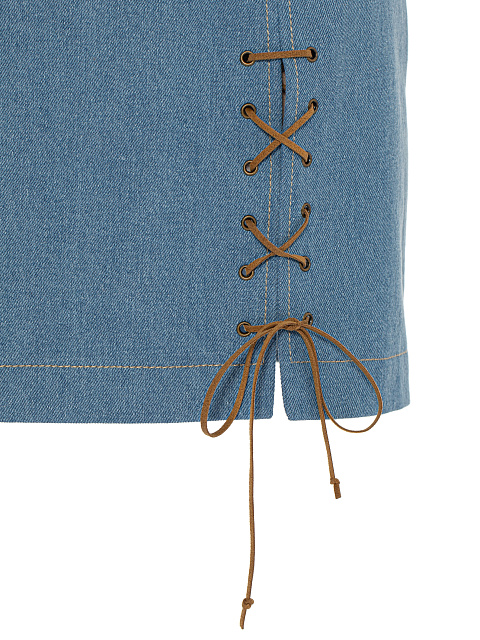 Light Blue Denim Lace Up Mini Skirt, 4