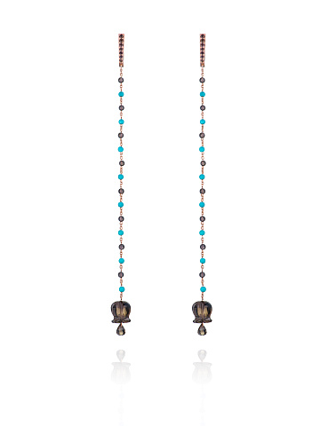Rose Gold, Turquoise & Smoky Quartz Long Earrings, 1