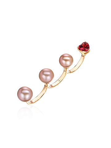 Rose gold ring with tourmaline and pearls, 1