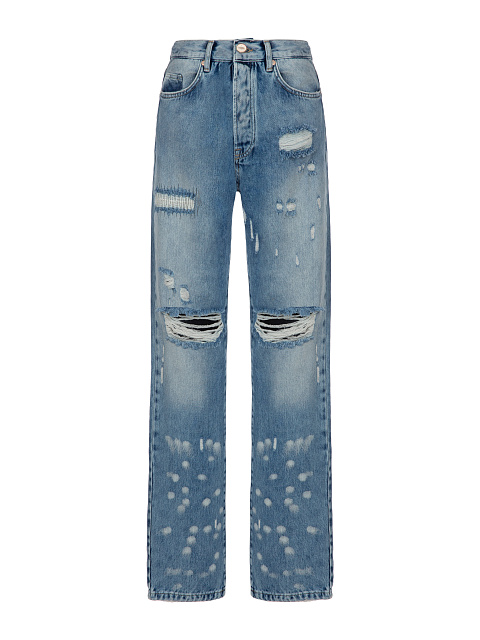 Blue Distressed Cotton Jeans, 1