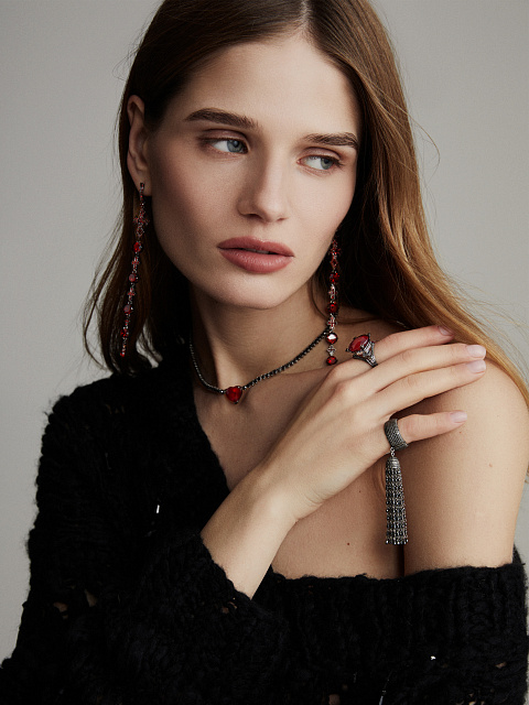 Heart Ruby, Black Round Diamond & Black Gold Necklace, 2