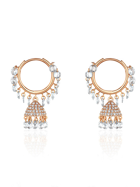 Rose gold hoop earrings with pendants, 1