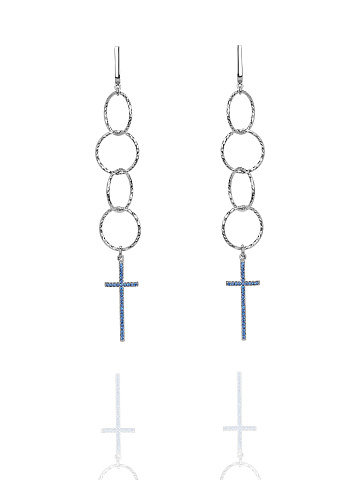 Silver & Cubic Zirkonia Cross Earrings, 1
