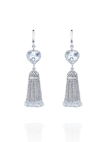 White Gold, Rock Crystal & Heart-cut Clear Topaz Tassel Earrings, 1
