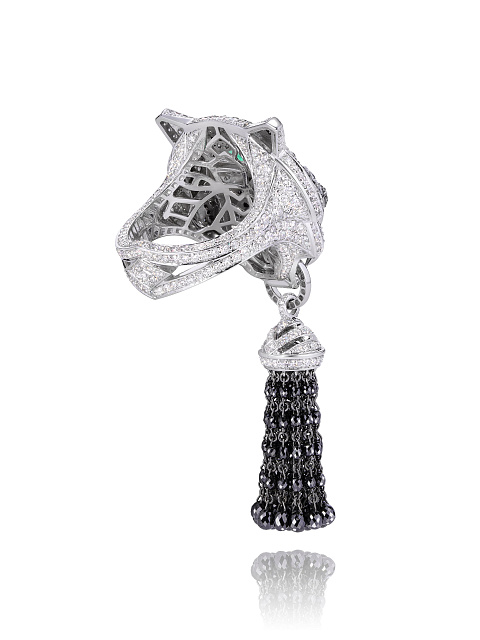 White Gold & Diamond Tiger Tassel Ring, 3