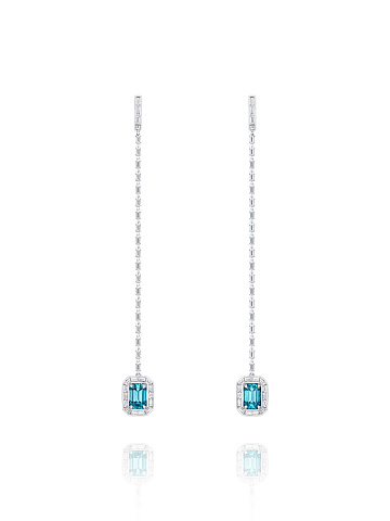 Long earrings with zircons and baguette-cut diamonds, 1