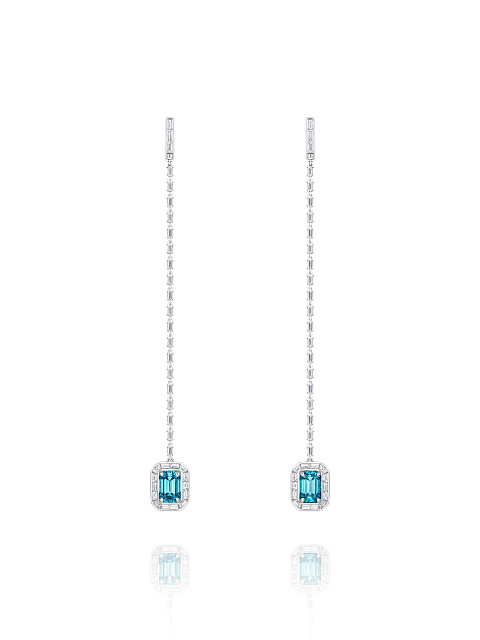 Long earrings with zircons and baguette-cut diamonds, 1 Long earrings with zircons and baguette-cut diamonds, 1