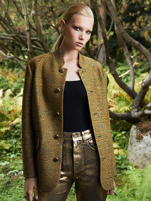 Single-breasted jacket in yellow-green jacquard, 4