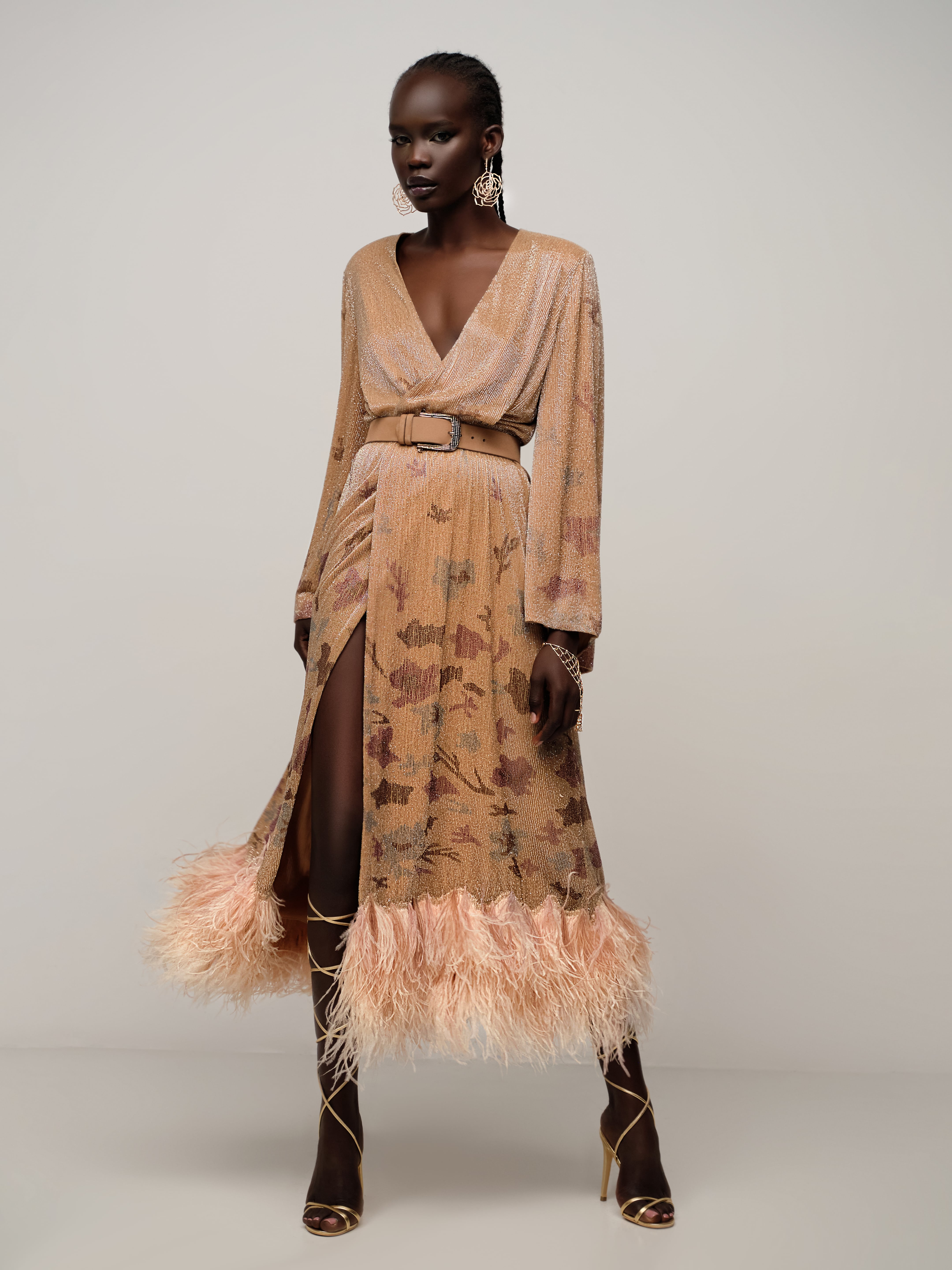 Beige Beaded Feather Trimmed Midi Dress item no. 1 23 8 796 000 Buy in Yana s online store in Moscow