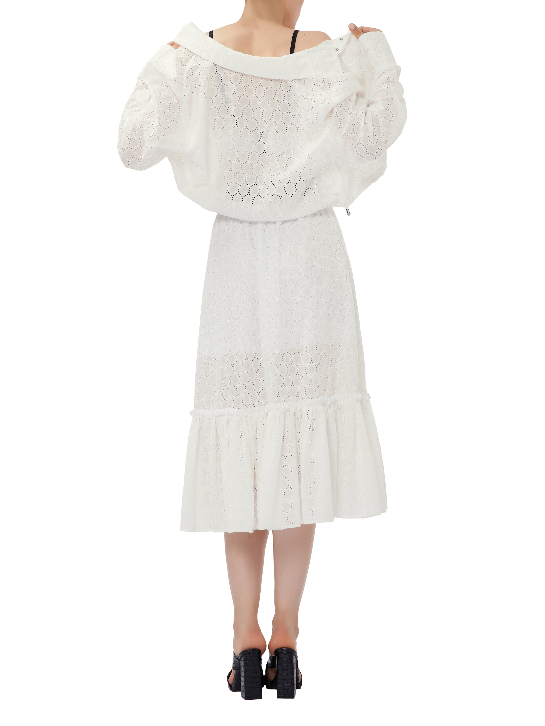 White Cotton Lace Midi Skirt