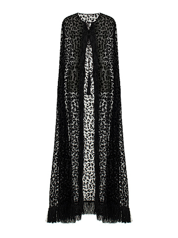 Black Leopard Print Chiffon Cape, 1