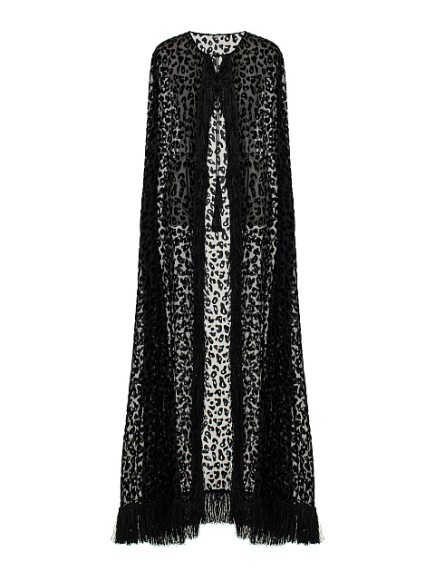 Black Leopard Print Chiffon Cape, 1