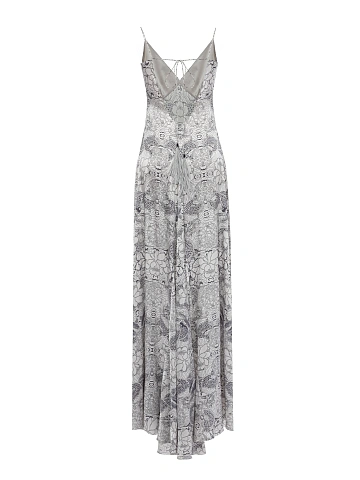Grey Printed Silk Maxi Dress, 2