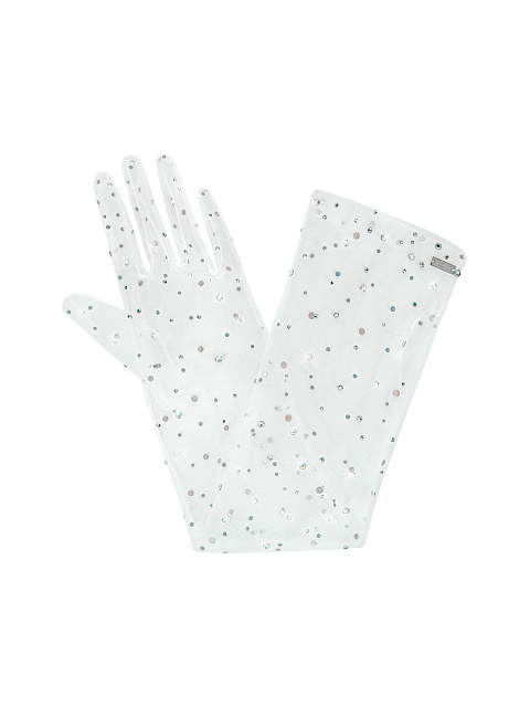 White Rhinestones Mesh Gloves, 2
