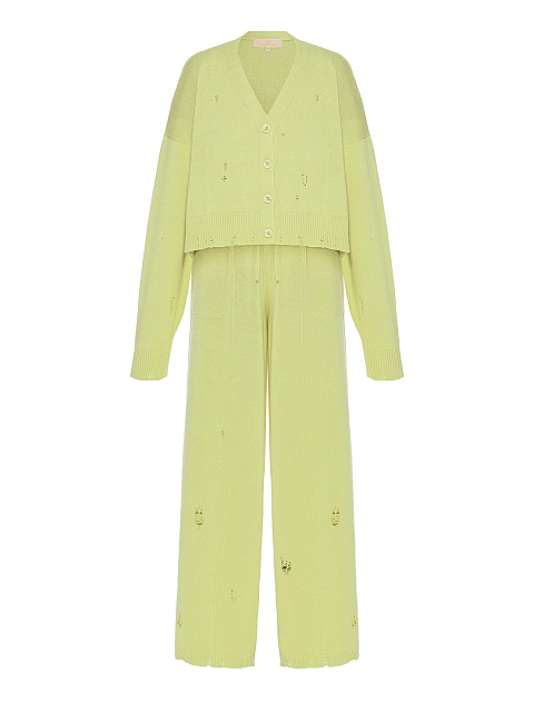 Lime Green Knitted Cardigan, Top & Pants Set, 2