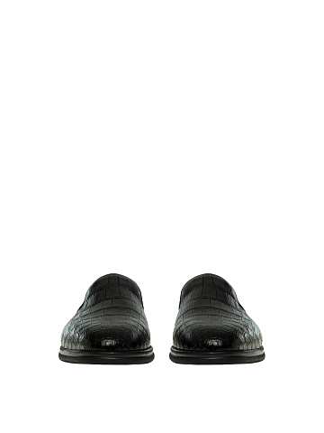 Men Black Crocodile Leather Mules, 2