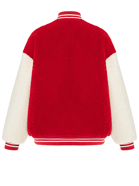 Red Oversized Shearling Bomber Jacket, 2