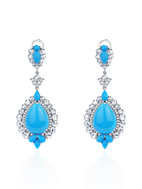 Rose Cut Diamond, Turquoise & White Gold Necklace, 1