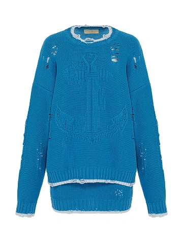 Bright Blue Jersey Sweater & Mini Skirt Set, 1