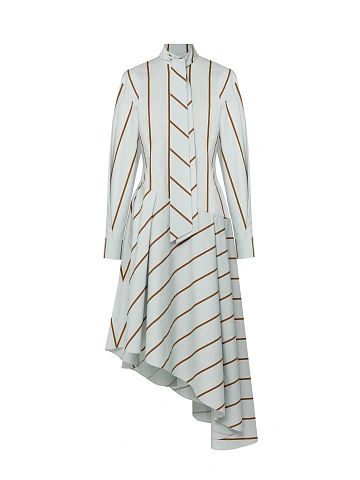 Mint Green Striped Cotton Asymmetric Midi Dress, 1