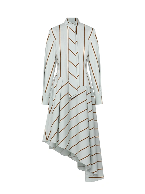 Mint Green Striped Cotton Asymmetric Midi Dress, 1
