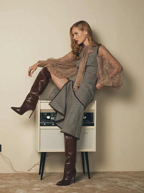 Brown Wool Vest & Midi Skirt Set, 6