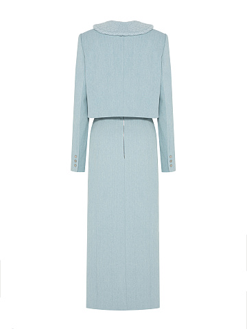 Light Blue Denim Midi Skirt Suit, 2