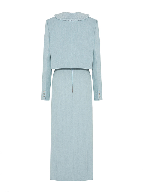 Light Blue Denim Midi Skirt Suit, 2