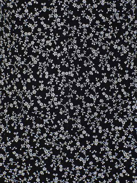 Black Cotton Mini Dress With Floral Print And Lace Sleeves, 3