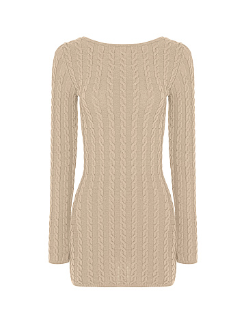Beige Knitted Open Back Mini Dress, 1