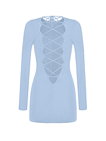 Light Blue Rib Knit Mini Dress, 2