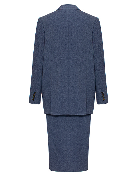 Blue Wool Midi Skirt Suit, 3