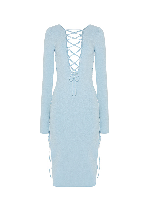 Light Blue Lace Up Jersey Midi Dress, 2