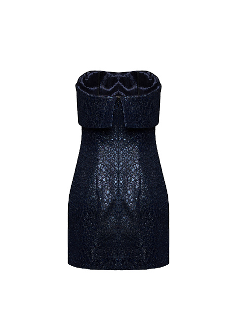 Metallic Blue Snakeskin Printed Mini Dress, 2