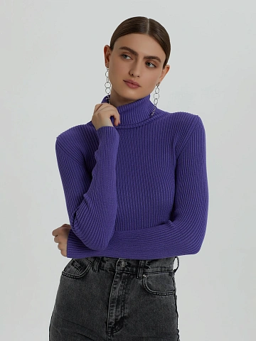 Purple Rib Knit Turtleneck Sweater, 2