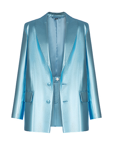 Metallic Blue Leather Blazer & Skirt Set, 1