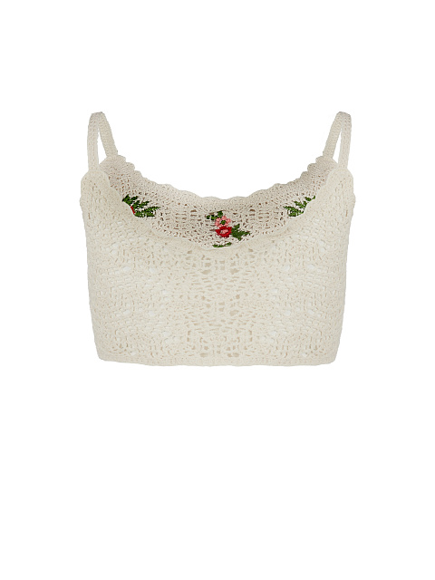 Flower Embroidered Ivory Knitted Top, 2