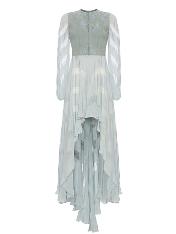 Blue Silk & Suede Dress, 1