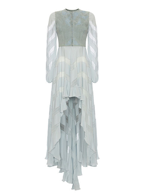 Blue Silk & Suede Dress, 1