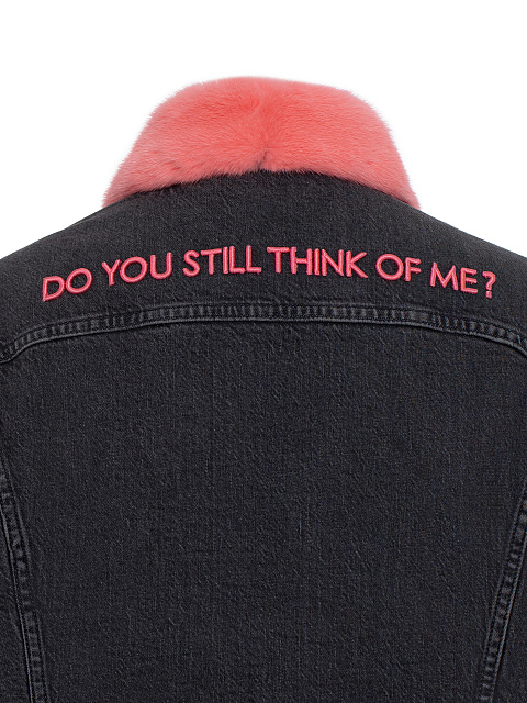 Black Denim & Pink Mink Fur Jacket, 4